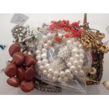 Box of mixed costume and fashion jewellery including hardstone knotted necklace