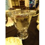 Dome shaped art glass vase with etched signatures H: 30 cm