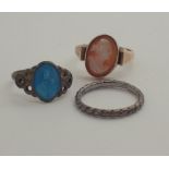 Three rings including 9ct gold cameo ring size L