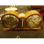 Art Deco walnut cased clock barometer thermometer