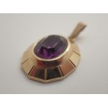 9ct yellow gold amethyst stone set pendant