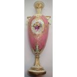 Royal Worcester tall vase with floral panels on a pink ground c1895 shape no.