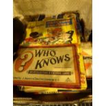 Box of vintage board games including jaques and bugs