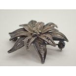 800 grade silver flower brooch