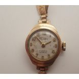 9ct yellow gold ladies Technos cocktail wristwatch with rolled gold strap,