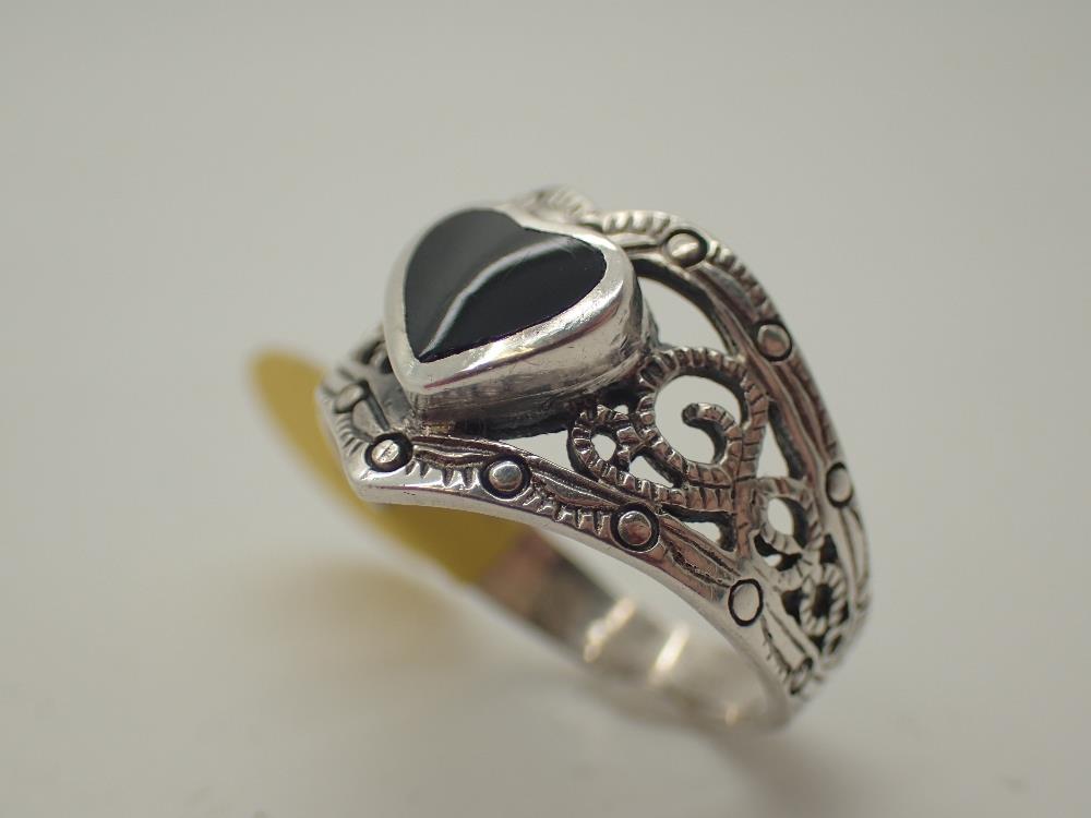 Sterling silver onyx heart ring