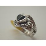 Sterling silver onyx heart ring