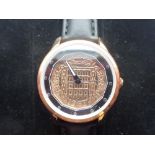 Quartz movement wristwatch with threepence coin dial