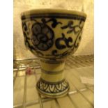 Blue and white Chinese stem cup hand decorated with uneven rim good condition