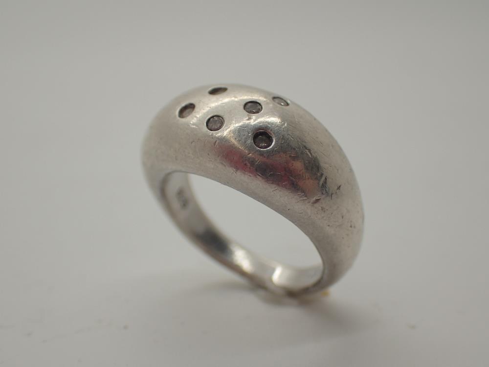 Silver ring with six small diamonds, 11.