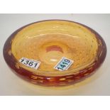 Whitefriars Geoffrey Baxter designed controlled bubble glass bowl in the amber colourway D: 20 cm