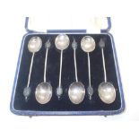 Cased set of six hallmarked silver coffee bean spoons,