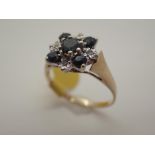 9ct gold vintage style sapphire and diamond cluster ring,