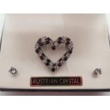 Early boxed Austrian crystal heart brooch and earrings