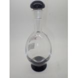 Orrefors Swedish Art Deco style decanter with fitted black glass stopper and base inscribed