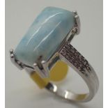 Sterling silver oblong stone set ring,