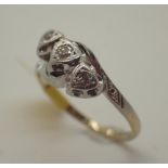 18ct gold and platinum vintage three stone diamond ring with heart shaped setting,