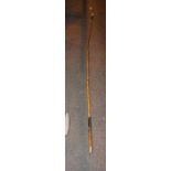 Holly stem 19thC carriage whip with leather handle and white metal tip