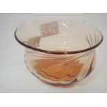 Whitefriars 1930s William Bolton wave ribbed bowl with polished pontil mark to base amber colourway