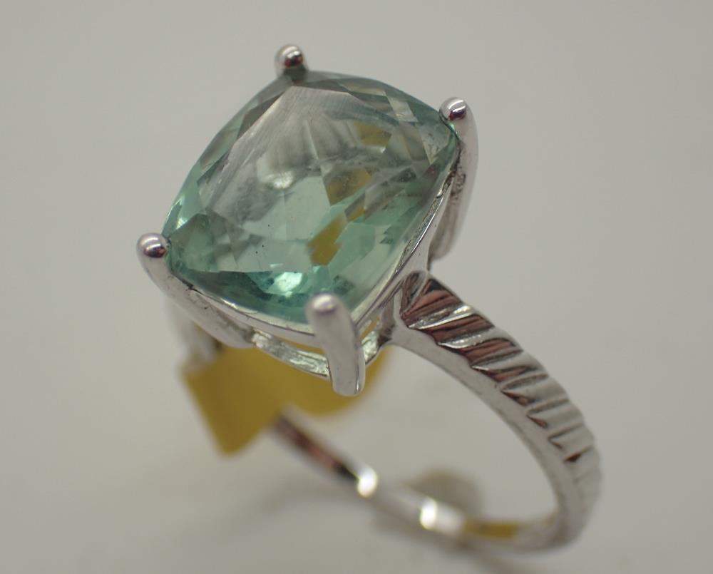 Sterling silver fancy green stone solitaire ring,