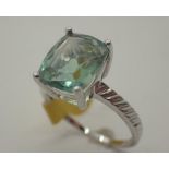 Sterling silver fancy green stone solitaire ring,