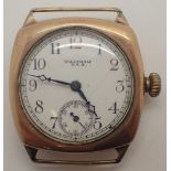 9ct gold Waltham tank wristwatch head 26g total weight