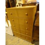 Large light oak five long chest of drawers 76 x 112 cm