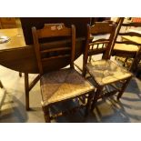 Pair of antique rush seated bedroom chairs
