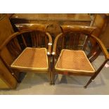 Pair of Edwardian hardwood tub chairs with ebony and boxwood stringing