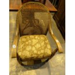 Victorian oak framed fireside chair with lattice back