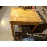 Vintage pine school desk with lifting lid and ink well