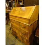 Antique style pine bureau with drop front and three drawers