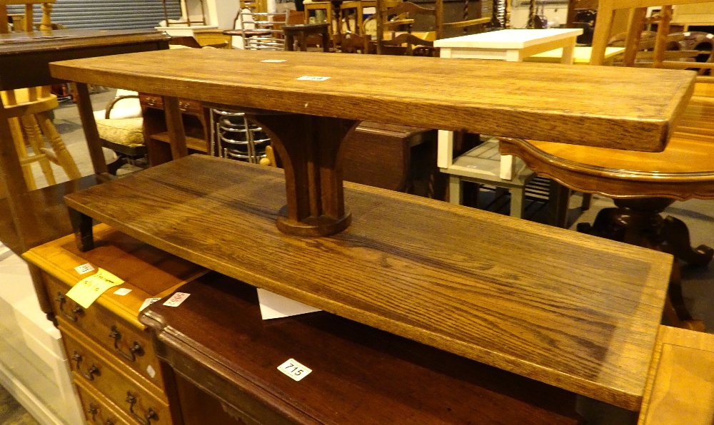 Oak coffee table with under tier and central pedestal L: 100 cm