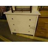 White painted IKEA three long chest of drawers and matching wardrobe