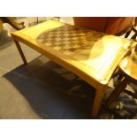 Beech coffee table with inlaid chess board L: 105 cm