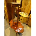 Modern mahogany coffee table with inlaid top and a mahogany plant stand