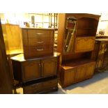 Two mahogany cupboards with drawers TV stand and wall unit wih glass top cupboard dropdown front