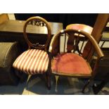 Edwardian mahogany tub chair and a Victorian spoon back hallway chair