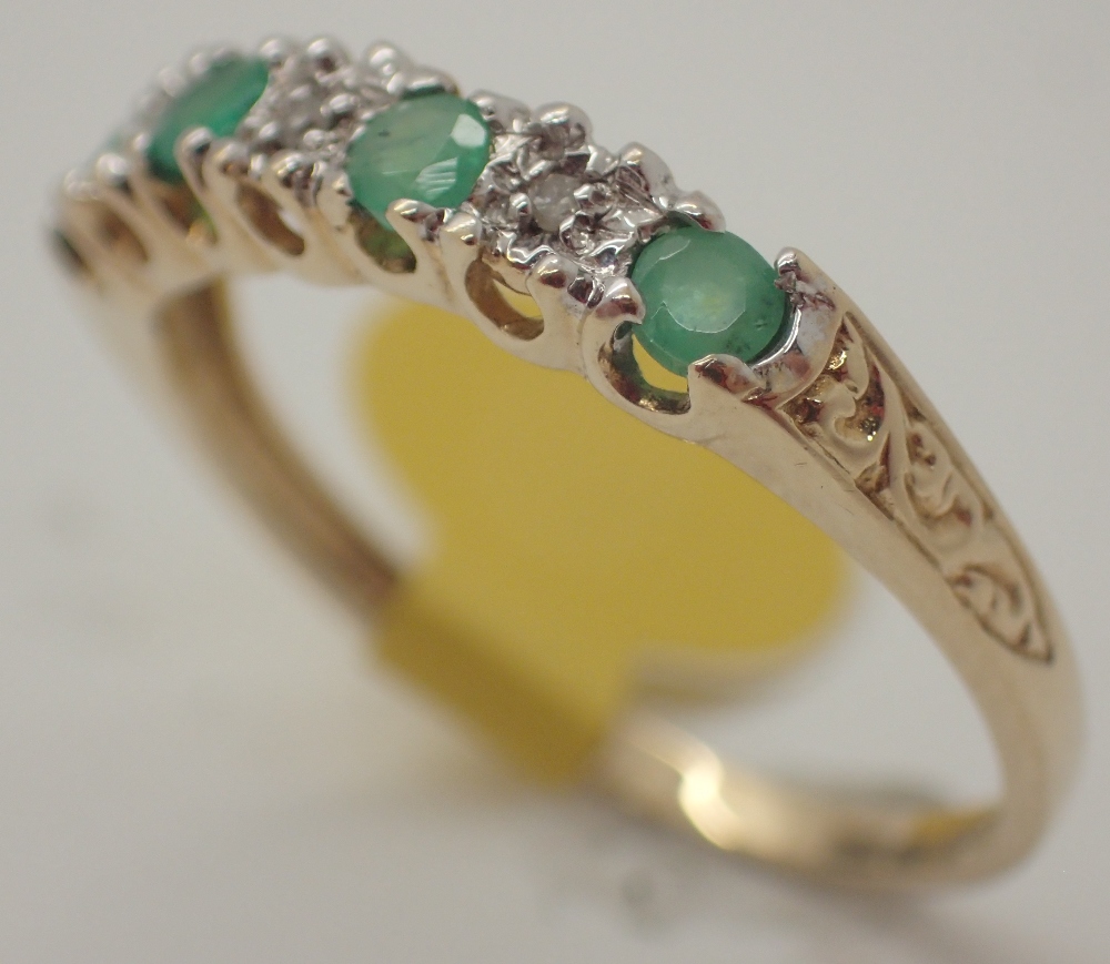 9ct gold emerald and diamond half eternity ring size P