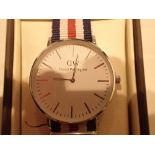 New boxed Daniel Wellington wristwatch stainless steel on a fabric strap