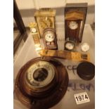 Seven small clocks barometer thermometer etc