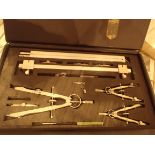 Cased set of Harling drawing instruments