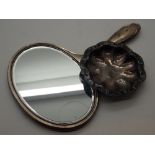 Hallmarked silver Art Deco hand mirror and continental presumed silver bowl with emamel decoration