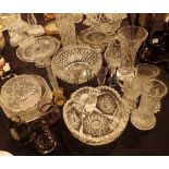 Lead crystal bowls cake stand and assorted glassware including bud vases etc