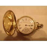 Yellow metal full hunter crown wind Seth Thomas pocket watch with subsidary seconds dial and