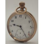 Gold plated crown wind open face pocket watch