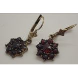 9ct yellow gold garnet set drop earrings 2.