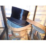 Antique leather top hat case with silk top hat by Woodrow of Liverpool CONDITION REPORT: