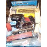 Box of 00 gauge Tri-ang railway items including engines wagons points