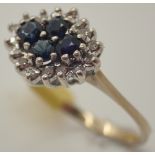 9ct gold fancy sapphire and diamond cluster ring size P/Q